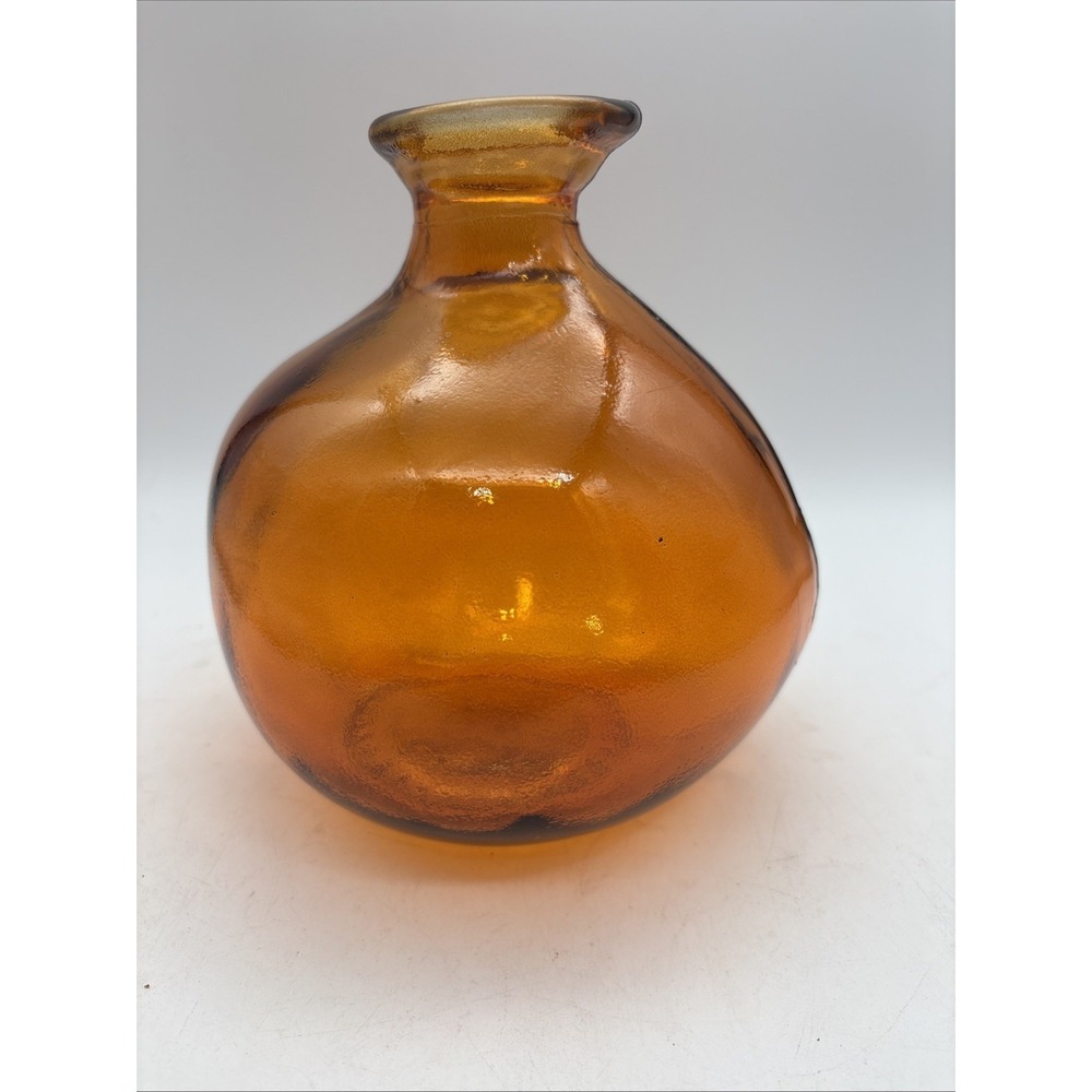 San Miguel by VIDRIOS 100% Recycled 7 1/2" Orange Bulb Art Glass Vase Spain EUC